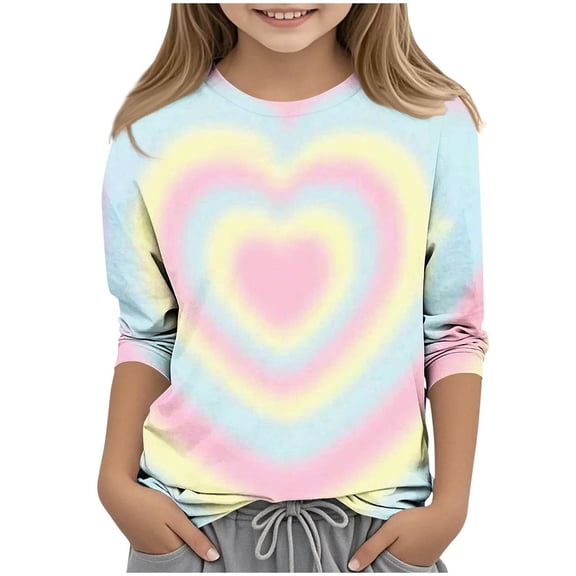 IVEYRTF Kids Valentine's Print Long Sleeve Shirt Crewneck Pullover Top Soft Casual Blouse for Girls Toddler Youth Round Neck Tee Everyday Outfit Holiday Party Wear(Yellow#2,11 Years)