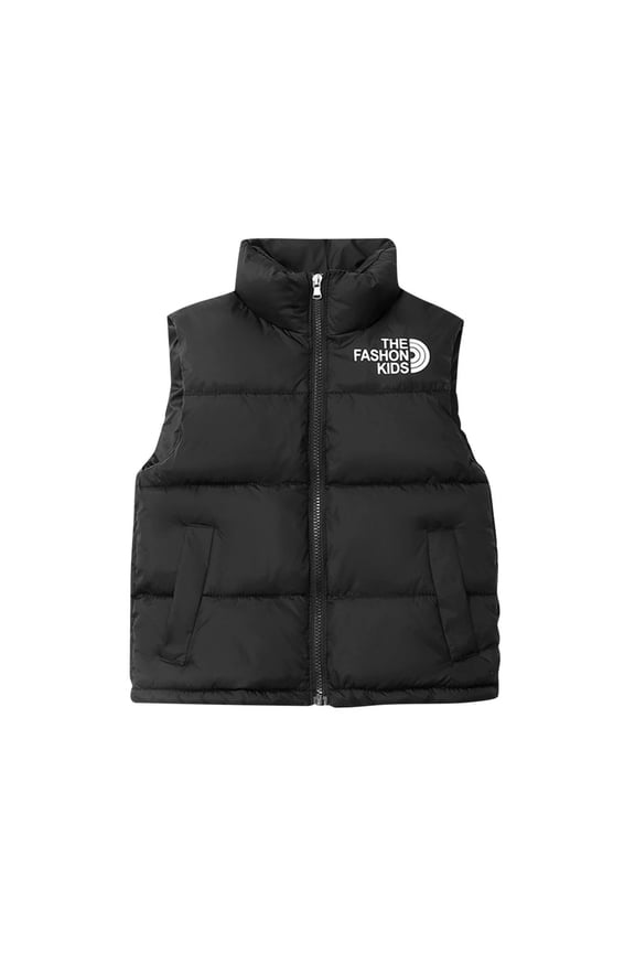 Kids Down Vests Stand Collar Patchwork Winter Outer Wear Sleeveless Jackets Casual Tops Boys Girls Childrens Clothing Sports Style Fashion Apparel(Black,5 Years)