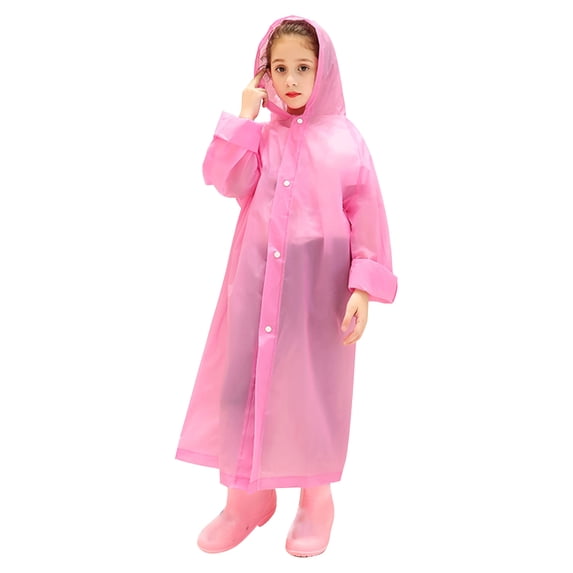 IVEYRTF Kids Waterproof Breathable Rain Jacket Lightweight Snap Button for Outdoor Adventures Rainy Weather Protection Comfort Fit Adjustable Hood Long Sleeve Raincoat(Pink,Free Size)