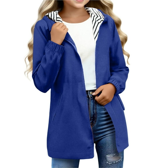 IVEYRTF Kids Waterproof Rain Jacket Windbreaker Coat Lightweight Outdoor Hooded Raincoat for Boys Girls Children Rainwear for All Weather(Blue,11 Years)
