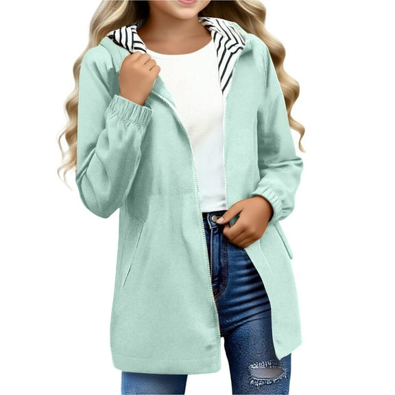 IVEYRTF Kids Waterproof Rain Jacket Windbreaker Coat Lightweight Outdoor Hooded Raincoat for Boys Girls Children Rainwear for All Weather(Green,15 Years)