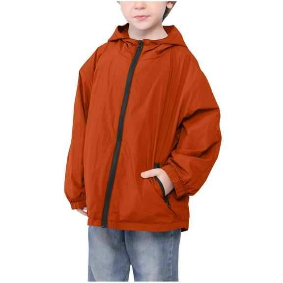 IVEYRTF Kids Waterproof Windproof Outdoor Hiking Jacket with Hood Lightweight Fashion Zipper Packable Raincoat for Boys Girls Youth Active Wear(Red,9-10 Years)