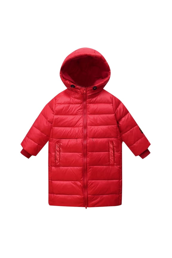 Kids Waterproof and Windproof Winter Hooded Down Jacket Full Zipper Warm Long Sleeve Coat Long Outerwear for Children Boys Girls Cold Weather(Red,12-13 Years)