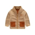 thumbnail image 1 of IVEYRTF Kids Winter Faux Fleece Jacket Color Block Coat Warm Outerwear with Pocket for Children Boys Girls Casual Long Sleeve No Hood Jacket(Khaki,8-9 Years), 1 of 5