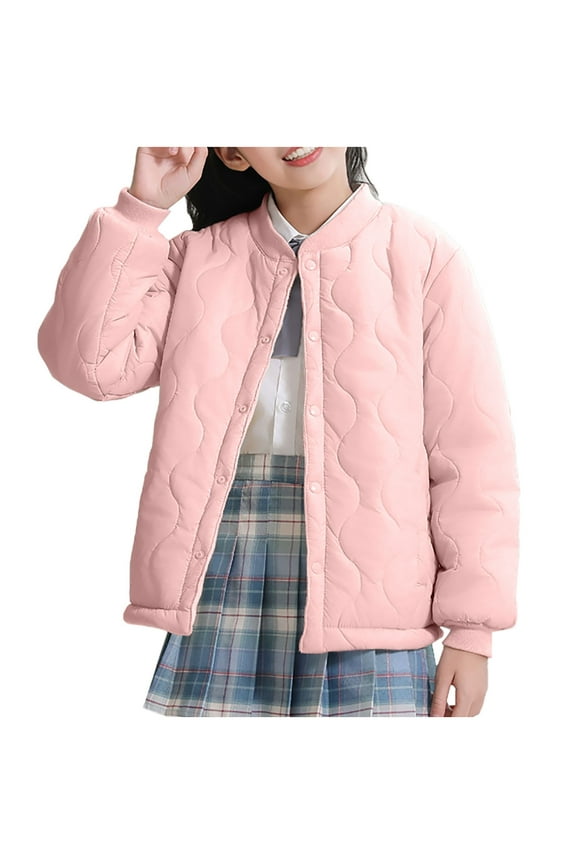 Kids Winter Fleece Lined Jacket Fashion Buttons Warm Short Padded Coat for Boys Girls Youth Outerwear Tops Quality Cold Weather Apparel(Pink,5 Years)