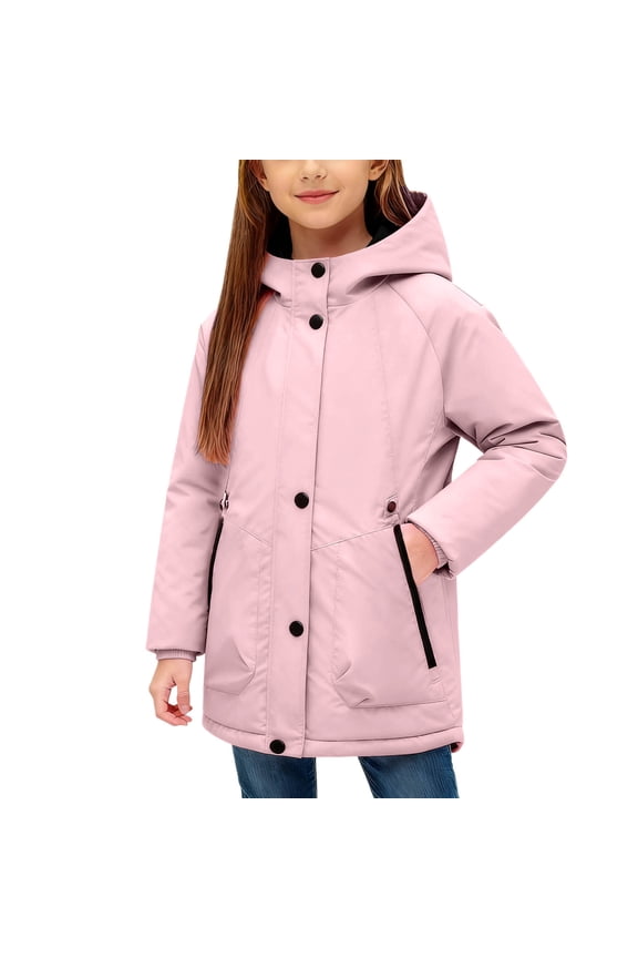 Kids Winter Fleece Lined Waterproof Windproof Warm Padded Jacket Hooded Outdoor Sport Coat for Boys Girls Youth Cold Weather Apparel(Pink,6-7 Years)