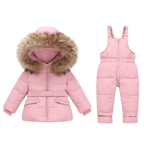 IVEYRTF Kids Winter Ski Jacket Suit Set Hooded Insulated Snowsuit Water Repellent Outdoor Warm Jumpsuit for Cold Weather Activities Snowboarding Hiking(Pink#1,1-2 Years)