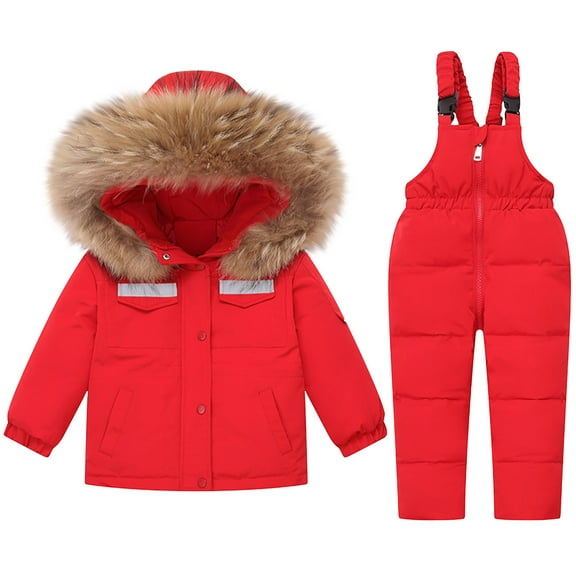 IVEYRTF Kids Winter Ski Jacket Suit Set Hooded Insulated Snowsuit Water Repellent Outdoor Warm Jumpsuit for Cold Weather Activities Snowboarding Hiking(Red#3,5-6 Years)