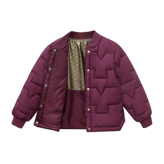 IVEYRTF Kids Winter Warm Thick Jacket Long Sleeve Solid Color Coat Casual Stand Up Collar Outerwear for Boys and Girls Childrens Cozy Apparel Cold Weather(Wine,5-6 Years)