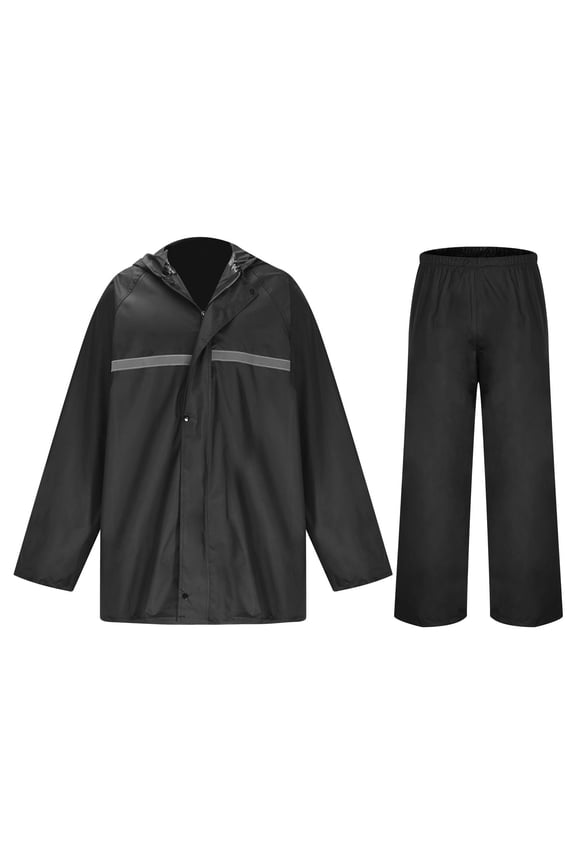 Men's Large Rain Suit Set with Double Layer Reflective for Outdoor Work Rain Waterproof Breathable Rainwear(Black,6XL)