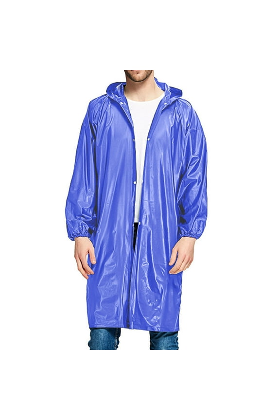 Men's Solid Color Rain Jacket with Hood and Snap Button for Outdoor Activities Waterproof Breathable Comfort Fit Rainwear(Blue,Free Size)