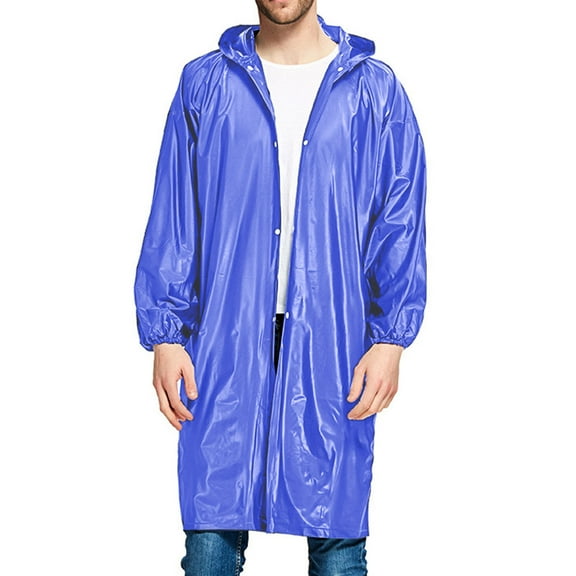 IVEYRTF Men's Solid Color Rain Jacket with Hood and Snap Button for Outdoor Activities Waterproof Breathable Comfort Fit Rainwear(Blue,Free Size)