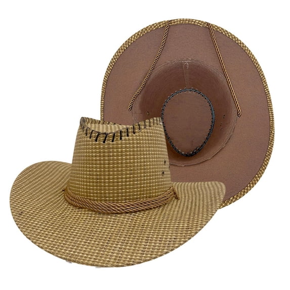 IVEYRTF Men's Summer Cowboy Hat Embossed with Wide Brim Breathable Lightweight for Beach Outdoor Activities Sun Hat