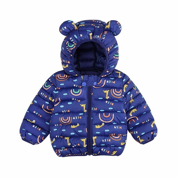 IVEYRTF Toddler Boys Girls Winter Fleece Jacket with Hood and Ears Soft Warm Zipper Up Outerwear for Kids Fall Winter Cozy for Daily Party Holiday Outdoor Activities(Navy#2,1-2 Years)