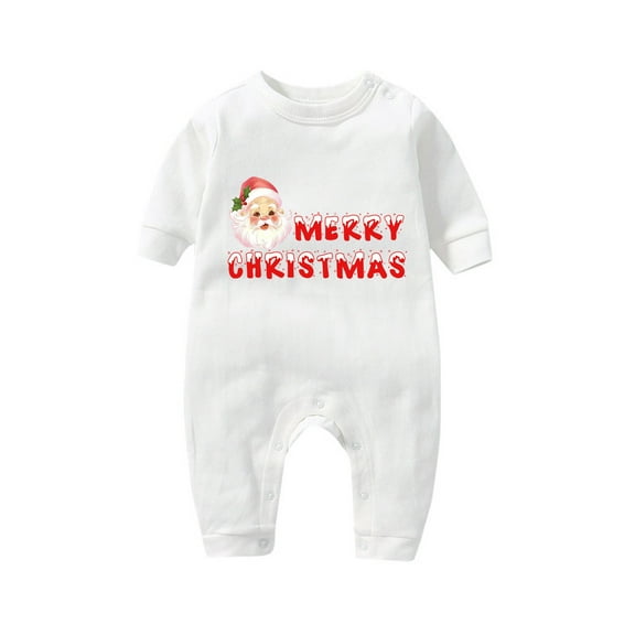 IVEYRTF Toddler Kids Bodysuit Christmas Printing Long Sleeve Romper Snap Closure Soft Spring Fall Comfortable Fit Jumpsuit One-Piece Outfit for Children 3-18 Months(White#1,3 Months)
