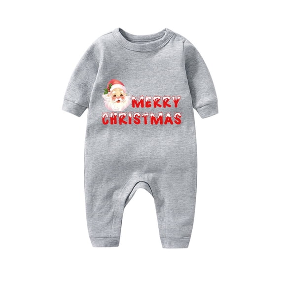 IVEYRTF Toddler Kids Bodysuit Christmas Printing Long Sleeve Romper Snap Closure Soft Spring Fall Comfortable Fit Jumpsuit One-Piece Outfit for Children 3-18 Months(Gray#1,3 Months)
