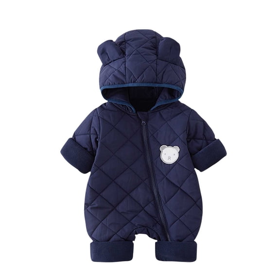 IVEYRTF Toddler Kids Bodysuit Cute Bear Print Fleece-Lined Hooded Romper Zip Front Thermal Fall Winter Cozy Warm One-Piece Outerwear for Children 1-2 Years(Navy,0-3 Months)