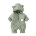 thumbnail image 1 of IVEYRTF Toddler Kids Bodysuit Cute Bear Print Fleece-Lined Hooded Romper Zip Front Thermal Fall Winter Cozy Warm One-Piece Outerwear for Children 1-2 Years(Green,6 Months), 1 of 7
