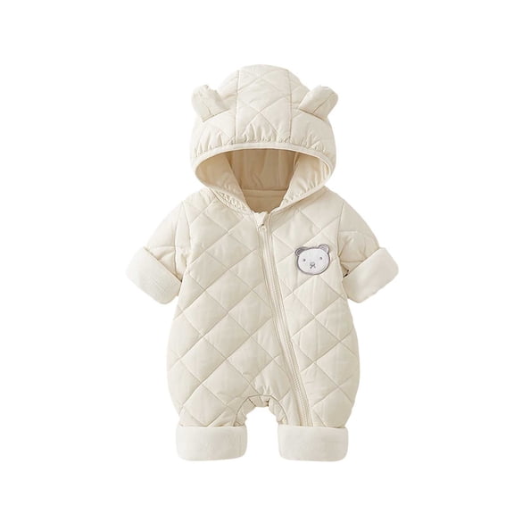 IVEYRTF Toddler Kids Bodysuit Cute Bear Print Fleece-Lined Hooded Romper Zip Front Thermal Fall Winter Cozy Warm One-Piece Outerwear for Children 1-2 Years(Beige,0-3 Months)