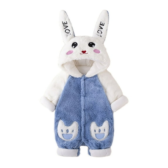 IVEYRTF Toddler Kids Bodysuit Cute Print Fleece-Lined Hooded Romper Zip Thermal Fall Winter Cozy Warm One-Piece Outerwear for Baby 1-2 Years(Blue,9 Months)