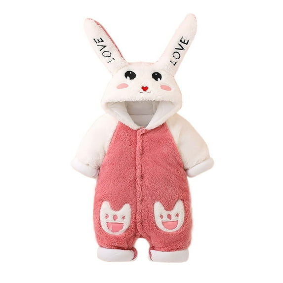 IVEYRTF Toddler Kids Bodysuit Cute Print Fleece-Lined Hooded Romper Zip Thermal Fall Winter Cozy Warm One-Piece Outerwear for Baby 1-2 Years(Hot Pink,6 Months)