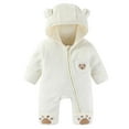 thumbnail image 1 of IVEYRTF Toddler Kids Bodysuit Cute Print Fleece-Lined Hooded Romper Zip Thermal Fall Winter Cozy Warm One-Piece Outerwear for Baby 1-2 Years(White,9 Months), 1 of 3