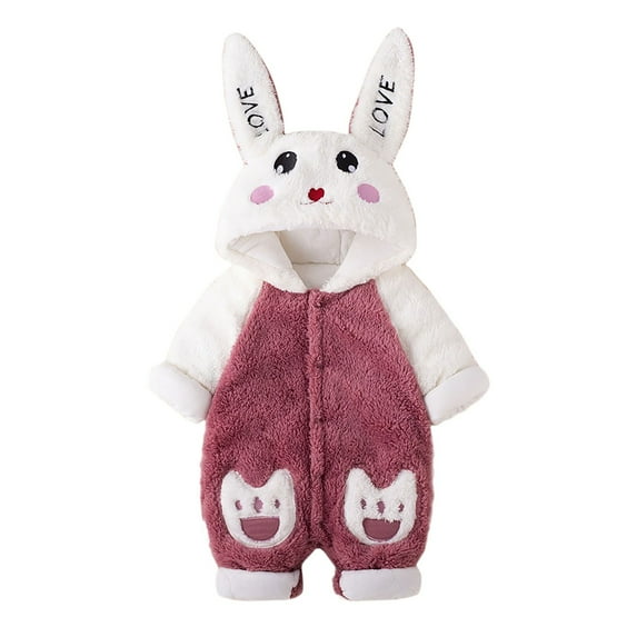 IVEYRTF Toddler Kids Bodysuit Cute Print Fleece-Lined Hooded Romper Zip Thermal Fall Winter Cozy Warm One-Piece Outerwear for Baby 1-2 Years(Wine,9 Months)