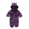 thumbnail image 1 of IVEYRTF Toddler Kids Bodysuit Solid Color Fleece-Lined Hooded Romper Button Thermal Fall Winter Cozy Warm One-Piece Outerwear for Baby 1-2 Years(Purple,3-6 Months), 1 of 8