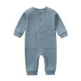 thumbnail image 1 of IVEYRTF Toddler Kids Bodysuit Solid Color Long Sleeve Romper Snap Closure Soft Spring Fall Comfortable Fit Jumpsuit One-Piece Outfit for Children 0-12 Months(Blue,0-3 Months), 1 of 3