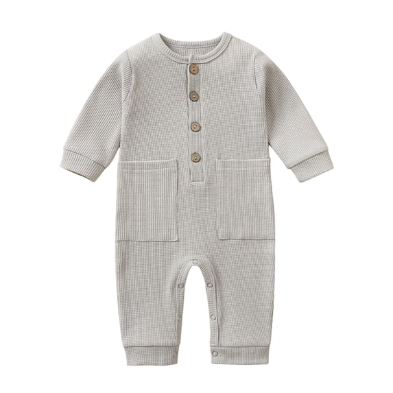 IVEYRTF Toddler Kids Bodysuit Solid Color Long Sleeve Romper Snap Closure Soft Spring Fall Comfortable Fit Jumpsuit One-Piece Outfit for Children 0-12 Months(Gray,9-12 Months)