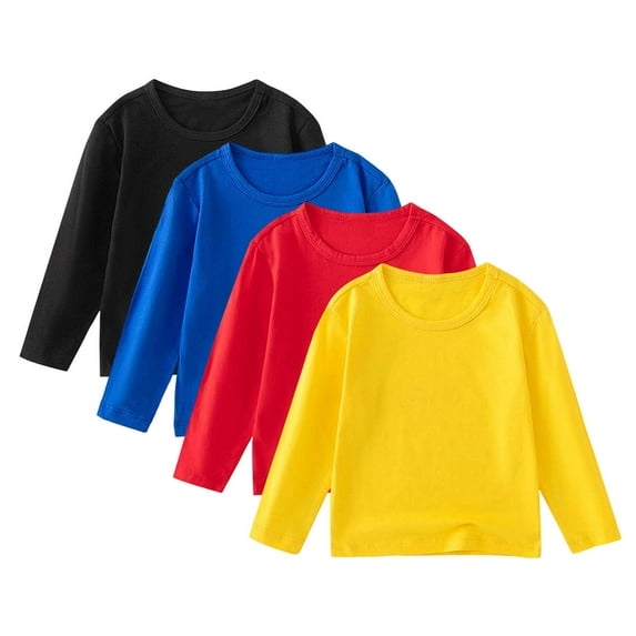 IVEYRTF Toddler Kids Boys Girls 4 Piece Long Sleeve T Shirt Set Soft Comfortable Solid Color Round Neck Tops Casual Everyday Wear Multipack Outfit for Children(Multicolor#5,2 Years)
