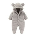 thumbnail image 1 of IVEYRTF Toddler Kids Solid Color Hooded Romper Thick Lined Full Sleeve Bodysuit Fall Winter Warm Cozy Soft Onesie for Infants Boys and Girls 3-24 Months(Gray,9 Months), 1 of 3
