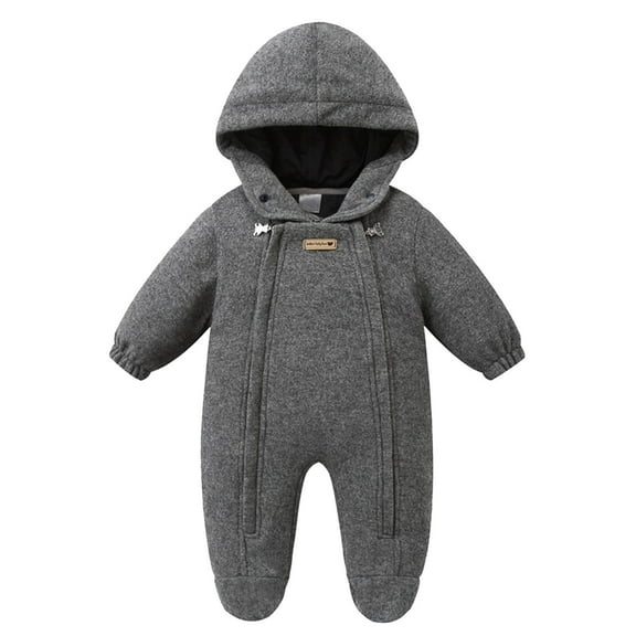 IVEYRTF Toddler Kids Solid Color Hooded Romper Thick Lined Full Sleeve Bodysuit Fall Winter Warm Cozy Soft Onesie for Infants Boys and Girls 3-24 Months(Gray,3 Months)