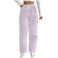 thumbnail image 1 of IVEYRTF Women Fashion Star and Solid Print Fleece Elastic Waist Wide Leg Jogger Pants Cozy Soft Thermal Lounge Pants for Everyday Casual Wear Outdoor Activities(Purple#1,M), 1 of 6