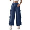thumbnail image 1 of IVEYRTF Women Solid Color Bow Tie Drawstring Elastic Waist Casual Pants Soft Stretchy Comfortable Workout Yoga Athletic Trousers Long Length(Navy,M), 1 of 8