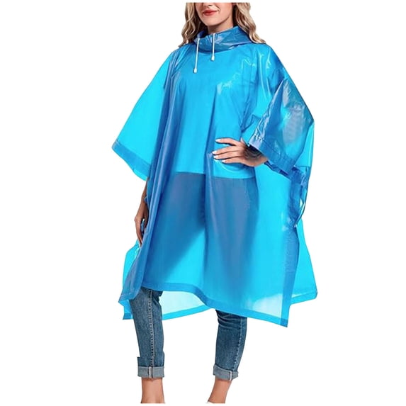 IVEYRTF Women Solid Color Rain Jacket with Hood for Hiking Outdoor Rainy Weather Waterproof Lightweight Comfort Fit Raincoat(Blue,Free Size)