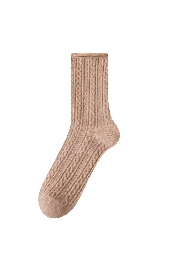 Women's Black Cable Knit Crew Socks Textured Vintage Fashion Mid-Calf All-Match Casual Socks for Everyday Socks