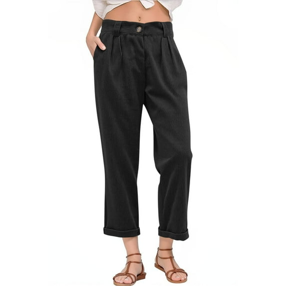 IVEYRTF Womens Casual Pants Solid Color Elastic Waist Comfortable Daily Wear Sporty Trousers with Side and Back Pockets for All Season Outdoor Activities(Black,S)