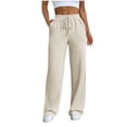 thumbnail image 1 of IVEYRTF Womens Casual Trousers Loose Bandage High Waist Solid Color Elastic Waist Pocket Pants for Daily Wear Comfortable Fabric All Season Casual Style(Beige,M), 1 of 9