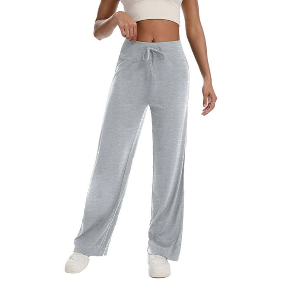 IVEYRTF Womens Casual Wide Leg Pants High Waist Full Length Trousers Soft Comfortable Daily Wear Loose Straight Leg Solid Color Pants with Side Pockets(Gray,M)