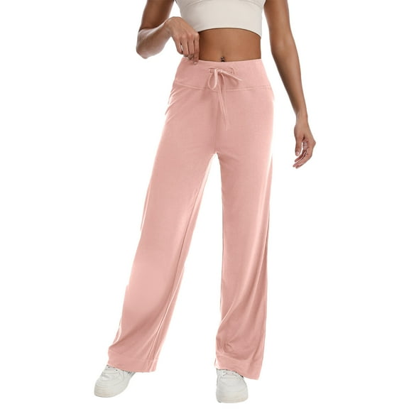 IVEYRTF Womens Casual Wide Leg Pants High Waist Full Length Trousers Soft Comfortable Daily Wear Loose Straight Leg Solid Color Pants with Side Pockets(Pink,S)