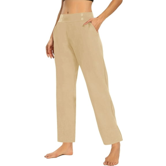 IVEYRTF Womens Elastic Waist Comfortable Trousers Slim Business Pants for Yoga Fitness Workout Daily Casual Wear Stretchy Soft Breathable(Beige,L)