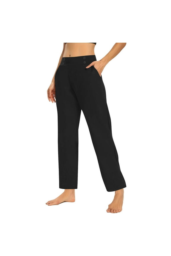 Womens Elastic Waist Comfortable Trousers Slim Business Pants for Yoga Fitness Workout Daily Casual Wear Stretchy Soft Breathable(Black,S)