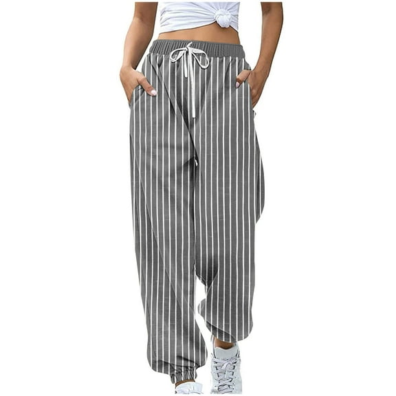 IVEYRTF Womens Fashion Casual Loose Fits Color Block Printed Drawstring Jogger Pants for Daily Outdoor Walking Streetwear Comfortable All Season Trousers with Pockets(Dark Gray#2,2XL)