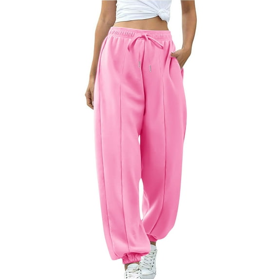 IVEYRTF Womens High Waist Casual Joggers Solid Color Pants with Pockets Comfortable Sweatpants Lightweight Joggers Casual Hiking Pants for Everyday Wear(Pink,XL)
