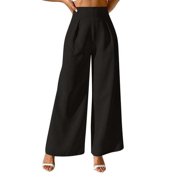 IVEYRTF Womens Solid Color High Waist Pants Drape Wide Leg Formal Trousers for Work Daily Wear Comfortable Soft Fiber Casual Fashionable Summer Winter Spring(Black,S)