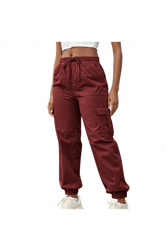 Womens Solid Color Lightweight Joggers Casual Hiking Pants Dry Summer Workout Pants with Pockets Comfortable Everyday Wear Outdoor Walking Trousers(Wine#1,S)