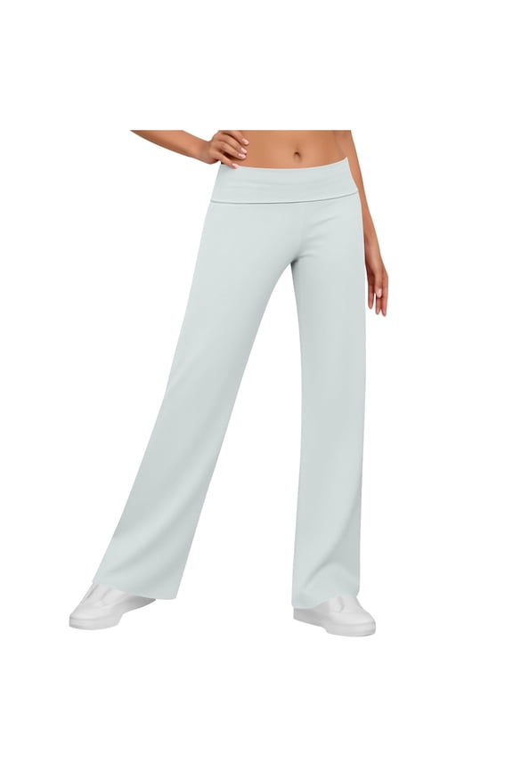 Womens Wide Leg Yoga Pants Low Rise Exercise Folding Waistband Casual Home Pants Lightweight Breathable Loose Fits with Pockets for Workout Daily Wear(Gray,XS)