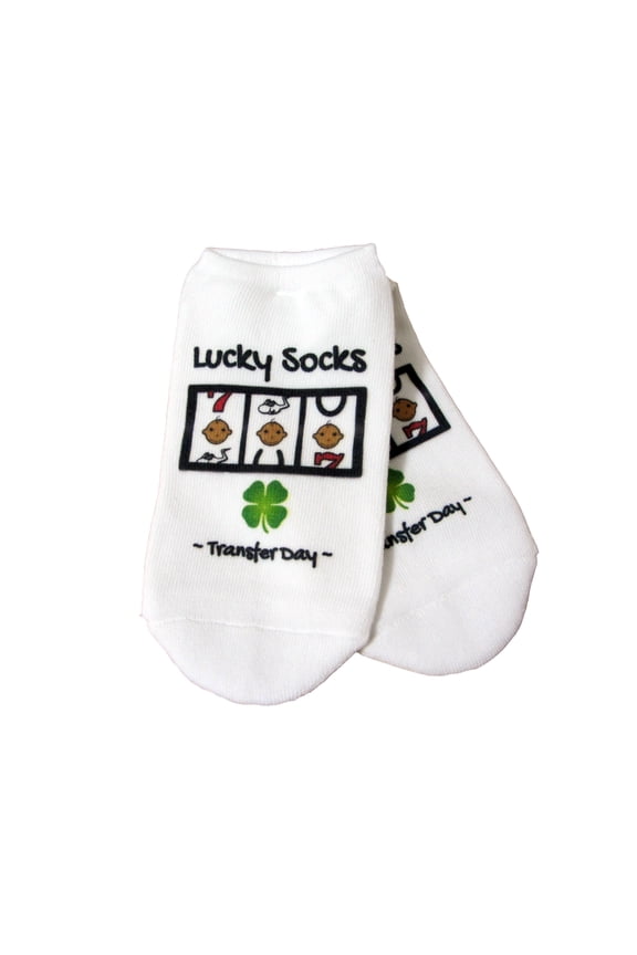 IVF Jackpot Lucky Transfer Day Socks - Womens Medium White no show IVF Socks Darker