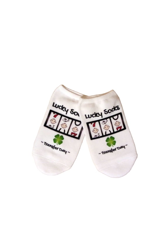 IVF Jackpot Lucky Transfer Day Socks - Womens Medium White no show IVF Socks Lighter